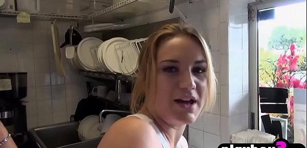  Hot busty amateur teen got fucked in a storage for money